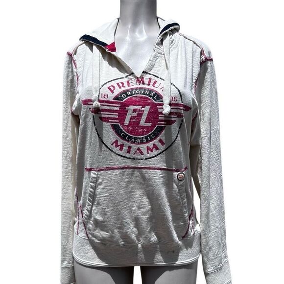 Premium 51 Red Thread Series Hooded Sweatshirt Women's Medium Cream FL Miami - Picture 2 of 16